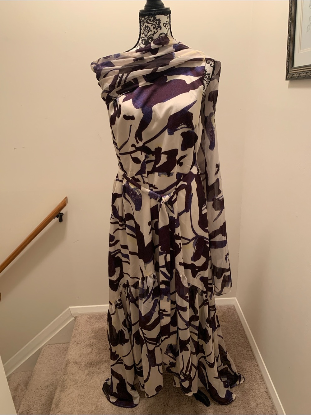 Eloquii Purple & Cream Long Sleeve Floral Maxi Dress